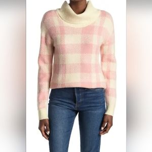 Olivia Sky Cowl Neck Plaid Print Sweater BLUSH PINK W/ IVORY